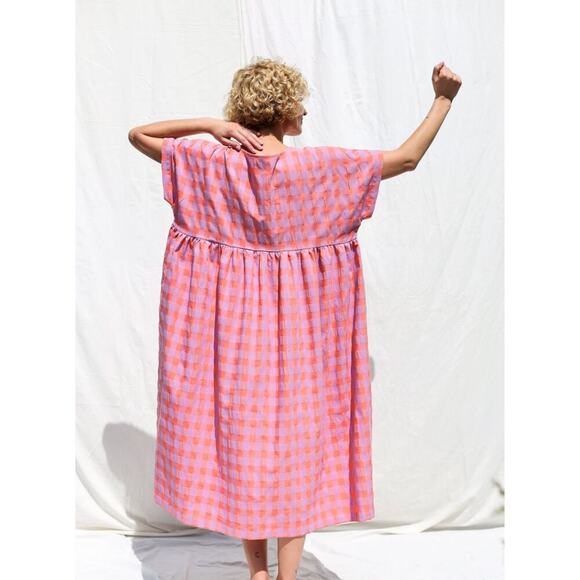 OFFON Oversized seersucker checks dress SILVINA - Picture 10 of 11